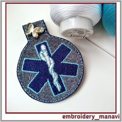Keychain in the hoop embroidery design with medical symbols