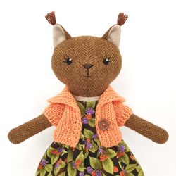 Red squirrel girl, handmade wool toy, plush stuffed animal doll