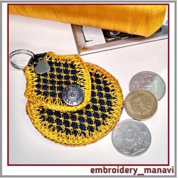 In the hoop Embroidery design Keychain coin box, mini wallet