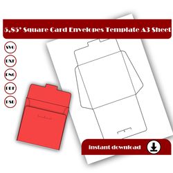 Square Card Envelopes Template, Gift Envelope Template, Envelope letter, SVG, DXF, Pdf, PsD, PNG, A3 Sheet printable