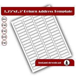 Return Address Labels template, Return Address stickers template, SVG, DXF, Pdf, PsD, PNG, 8.5x11 Sheet printable