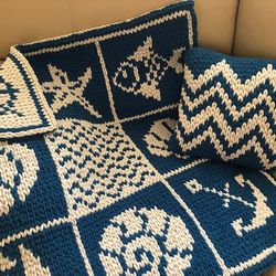 Loop yarn Nautical blanket and pillow case pattern PDF