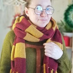 Griffindor scarf Striped handknit wool scarf long knit scarf Cosplay Valentine day gifts Unisex knit scarf