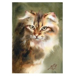 red cat original watercolor painting by yulia evsyukova