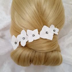 Wedding Set of hair pins, White Hydrangea hair pin, Prom /Wedding hair pin, Wedding Flower Jewelry,  Bridal Hair Pins