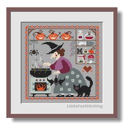 Halloween Cross Stitch Pattern Witch and Black Cat