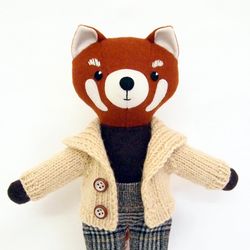 Red panda boy, wool stuffed red panda, handmade plush doll