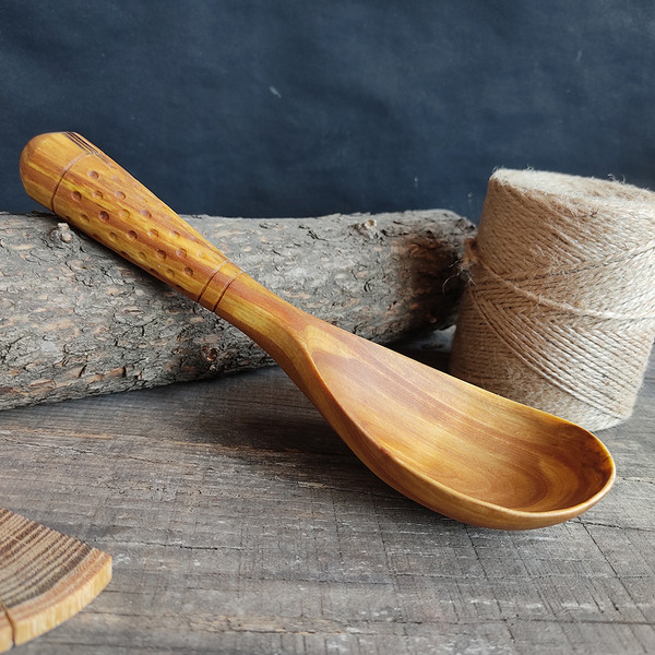 Big handmade wooden scoop with decorated handle - 04