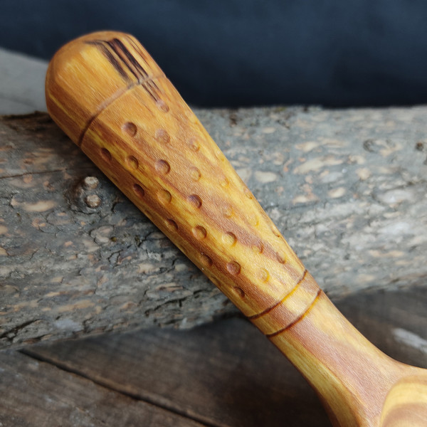 Big handmade wooden scoop with decorated handle - 05