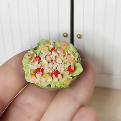 Realistic Caesar salad with shrimps - realistic salad - doll food - 1 12 scale - mini food - miniature for dollhouse