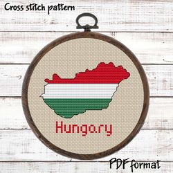 Hungary Map Cross Stitch, Magyarorszag Flag Xstitch, Modern Cross Stitch Pattern, Easy Cross Stitch Pattern Hungarian