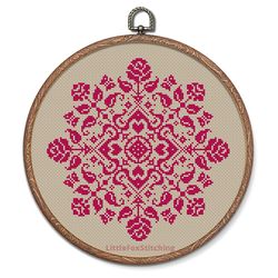 Round Flowers Ornament 3 Cross Stitch Pillow