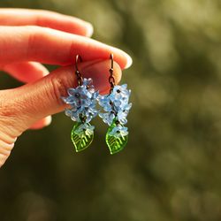 Forget me not flower earrings. Lucite flower earrings. Boho dangle earrings