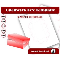 gift box template, openwork box template, svg, dxf, pdf psd, png 8.5x11 sheet printable, baking box, candy box, bakery