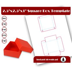 Square Box Template 2.5 inch, Cube Box, SVG, DXF, Pdf PsD, PNG 8.5x11 Sheet printable, Shipping Box, Simple Box