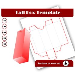 Tall box template, Gift box, SVG, DXF, Pdf PsD PNG 8.5x11 Sheet printable, Blank Template, Essential oil box, Wine box