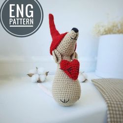 Amigurumi mouse crochet pattern. Amigurumi mouse crochet pattern with mini heart. Valentines gift DIY