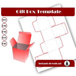 Gift Box Template, Square Box Template, Cube Box, Gift box SVG, DXF, PDf, PNG, 8.5x11 Sheet printable, Simple Box