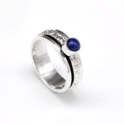 Lapis Lazuli Anxiety Spinner 925 Silver Women Handmade Ring Jewelry