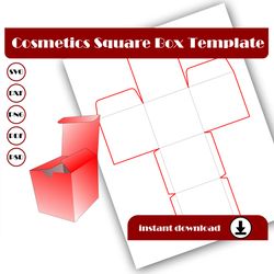 cosmetics square box template, cube box, gift box svg, dxf, pdf, png, 8.5x11 sheet printable, shipping box, simple box