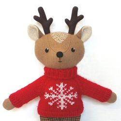 Red deer boy, plush reindeer toy, stuffed wool doll