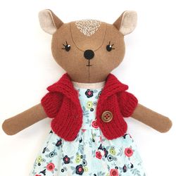 Red deer girl, handmade plush doll, wool reindeer toy