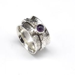 Amethyst 925 Silver Worry Spinner Women Ring Jewelry
