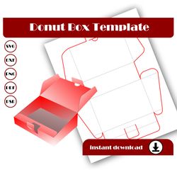 Donut box template, Cake box template, Gift box SVG, DXF, Pdf PsD, PNG 8.5x11 Sheet printable, Candy box template