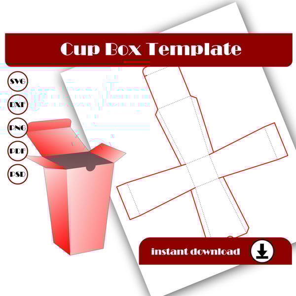 Cup Box Template, Coffee Cup Box, Gift box Template SVG, DXF | Inspire ...