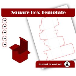 Square Box Template, Cube Box, Gift box SVG, DXF, PDf, PNG, 8.5x11 Sheet printable, Shipping Box, Storage Box Simple Box