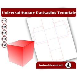 square box template, cube gift box, classic box, shipping box, storage box, simple box svg, dxf, pdf, png, 8.5x11 sheet