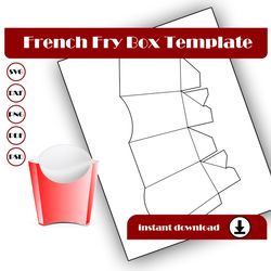 French Fry Box Template, French Fry Template, Snack Box Template, SVG, DXF, Pdf PsD, PNG 8.5x11 Sheet printable