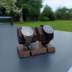 Wood watch display/holder/stand for men and women. Oak wooden watch stand with metal detailes is a great present for you