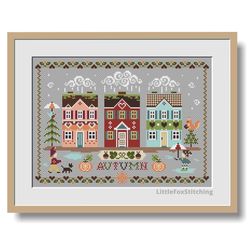 Cross Stitch Pattern Season Autumn Houses