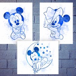 Mickey Mouse Set Disney Art Print Digital Files nursery room watercolor