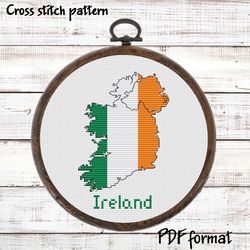 Ireland Map Cross Stitch pattern modern, Irish Flag Xstitch chart, Easy Cross Stitch Pattern