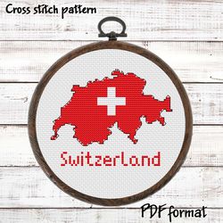 Switzerland Map Cross Stitch pattern modern, Swiss Flag Xstitch chart PDF