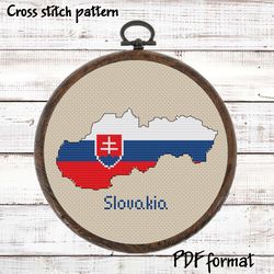 Slovakia Map Cross Stitch pattern modern, Slovak Flag Xstitch chart PDF