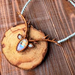 Moonstone Necklace, Antlers Necklace, Deer Pendant, Macrame Necklace, Handmade Necklace, Gift For Her, Women Necklace