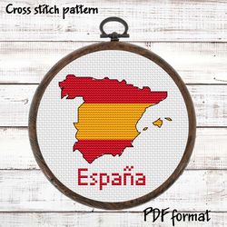 Map of Spain Cross Stitch Pattern Modern, Spain Flag Xstitch Pattern, Spanish cross stitch picture, Espana punto de cruz