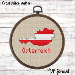 Austria Map Cross Stitch pattern modern PDF, Osterreich Flag Xstitch chart