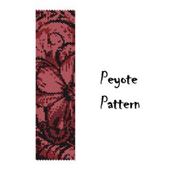 Red Flower Peyote Pattern, Seed Bead Bracelet, Peyote Beaded Patterns, Beading pattern PDF
