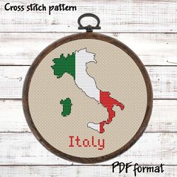 Italy Map Cross Stitch pattern modern, Italian Flag Xstitch chart, Easy Cross Stitch Pattern PDF
