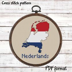 Nederlands map Cross Stitch pattern modern, Netherlands Flag Xstitch chart, Easy Cross Stitch Pattern PDF