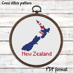 New Zealand map Cross Stitch pattern modern, Oceania easy Xstitch chart PDF
