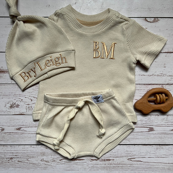 Oatmeal custom shirt baby boy coming home outfit - gender neutral baby clothes Waffle baby outfit as personalised gifts.JPG