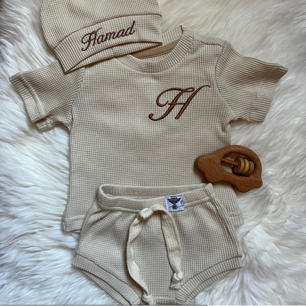Oatmeal custom shirt baby boy coming home outfit - gender neutral baby clothes Waffle baby outfit as personalised gifts.JPG
