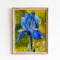 Iris-original oil painting on canvas, impasto art,flower,Wall Art,botanical art