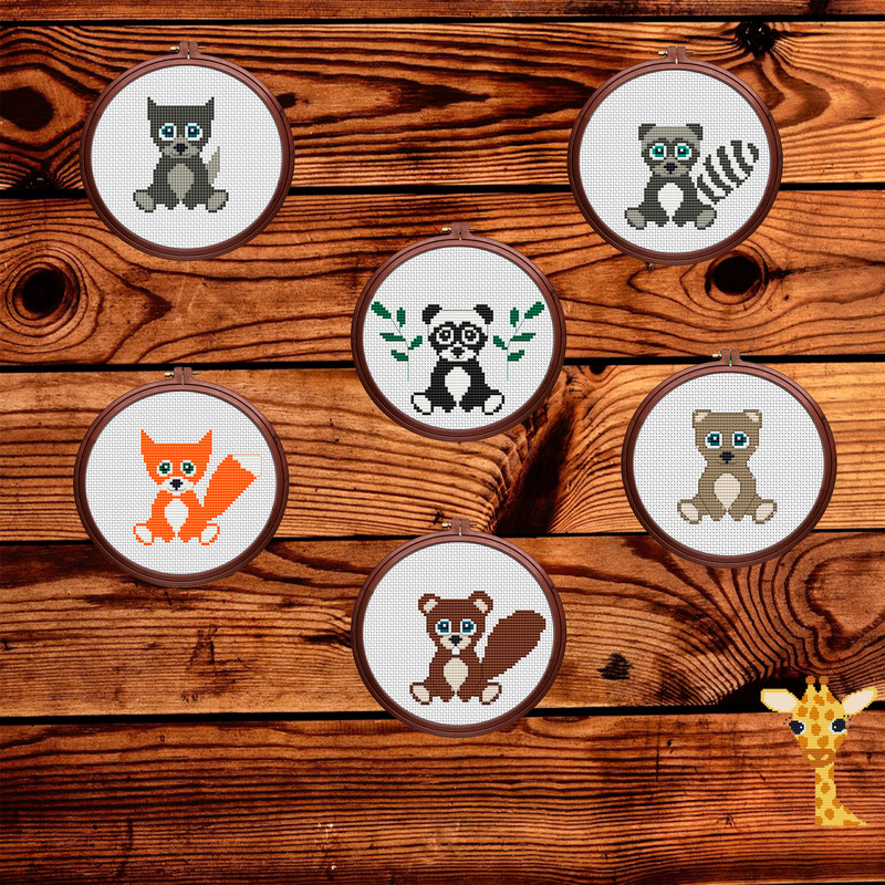 Baby Animals Cross Stitch Pattern, Tiny Funny Animals Cross Stitch.