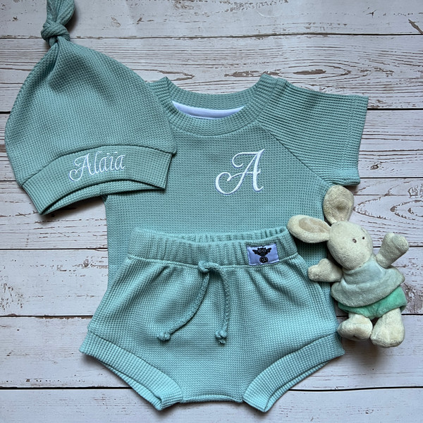 Mint custom shirt baby boy coming home outfit Gender neutral baby clothes Waffle baby outfit as personalized gifts.JPG